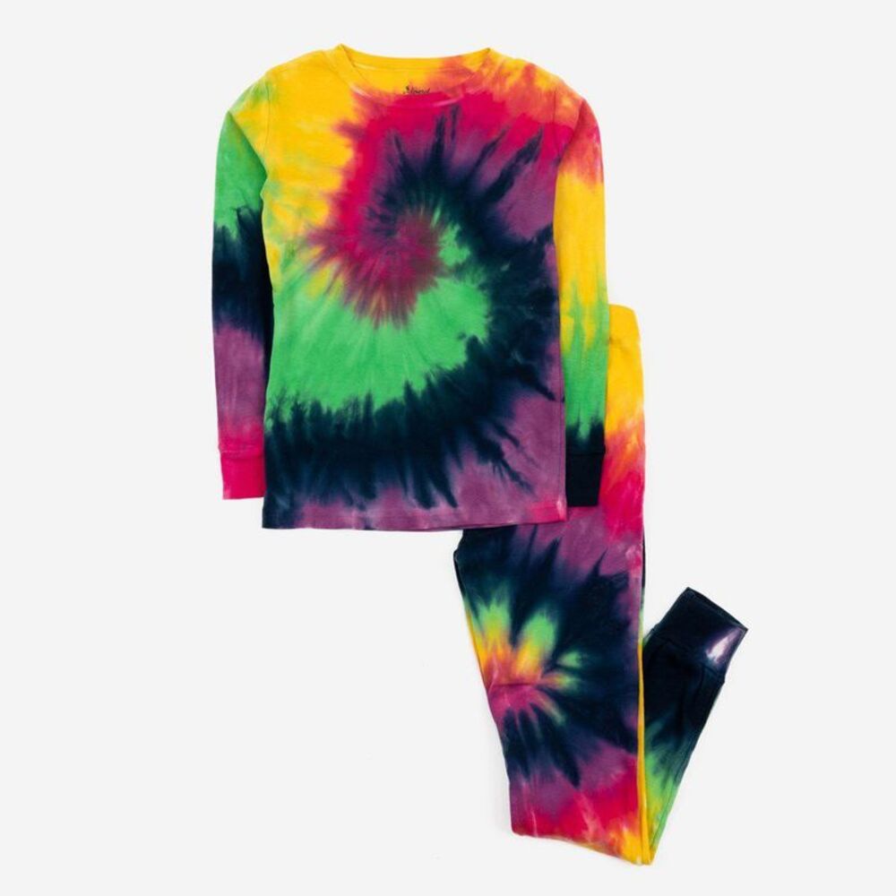 Open Box - LEVERET -  Kids Two Piece Cotton Pajamas S Swirl 2 Tie Dye